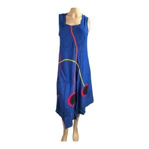 JUNGLEE BILLEE Sleeveless Royal Blue Dress Free Size Abstract Hem Rayon #11